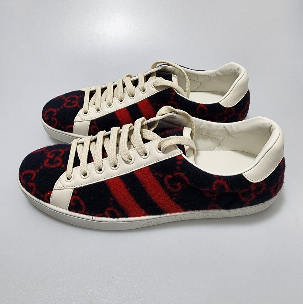 Gucci Ace Wool Sneakers GG Blue Red Men’s UK 7.5/US 8.5 - Picture 3 of 9
